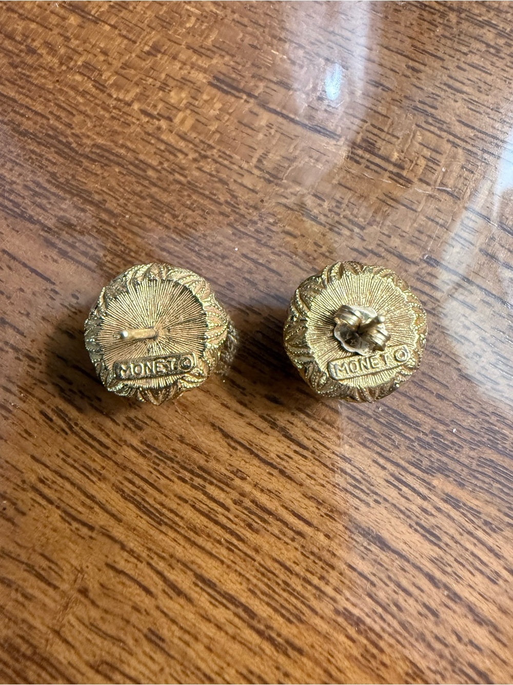 Vintage Monet Gold Tone Filigree Dome Stud Earrings - Picture 5 of 6